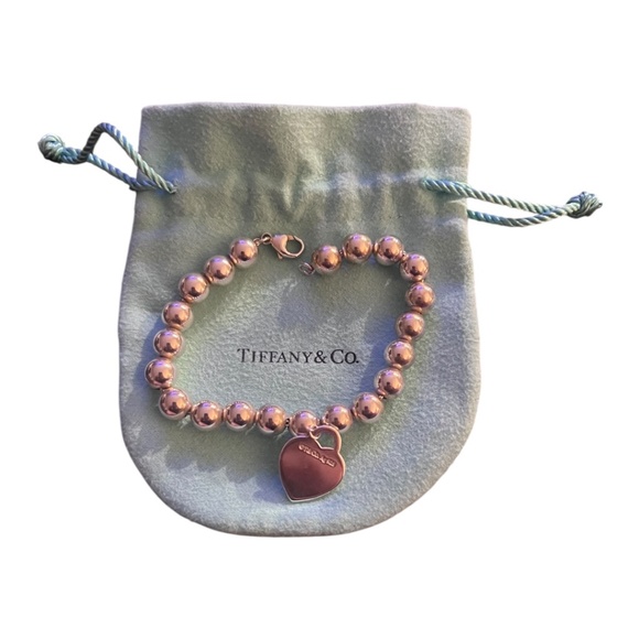 Tiffany & Co Return to Tiffany Heart Tag Bead Bracelet 8mm 7” Sterling w Pouch - Picture 2 of 6